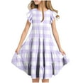 thumbnail image 3 of Pounoo New Girls Dresses 10-12 Leisure Plaid Short Sleeve Casual Dresses Round Neck Knee Length Dress With Pocket Quick Drying Dresses For Kids Girls, 3 of 8