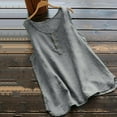 thumbnail image 2 of Dazajoo Womens Cotton Linen Vest 2024 Summer Basic Solid Color Plus Size Sleeveless Tanks Casual Fashion Button Round Neck Tank Tops for Women,Gray,XXXL, 2 of 6