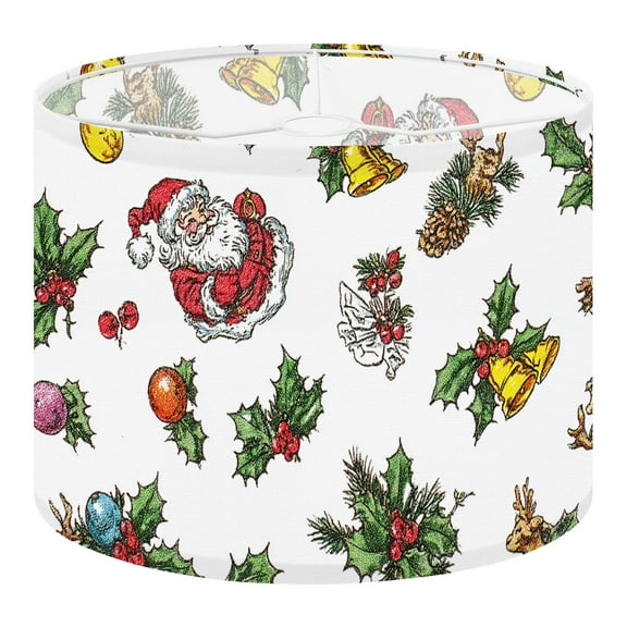 Linen Drum Lampshades Vintage Christmas Santa Claus Pictures Retro Winter Xmas 13"x13"x10" Light Shade for Table Lamps Floor Lamp Shades Lampshade Replacement Assembly Required Gift
