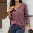 thumbnail image 4 of EDFBUYKRS Womens Loose Blouse Long Sleeve V Neck Button Down T Shirts Tie Front Knot Casual Tops S, 4 of 8