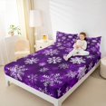 thumbnail image 4 of Manfei Chic Snowflakes Twin Sheet Sets 3 Pieces, Merry Xmas Christmas Twin Fitted Sheet, Purple White Flat Sheet, Ultra Soft Home Decor, 4 of 7