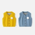 thumbnail image 5 of VNKIDY Girls Sweaters Kids Cute Style Solid Color Knitted Vest Crewneck Sleeveless Button Front Vest With Cartoon Patch For Children Casual Daily Layered Wear Trendy Knitwear, 5 of 8