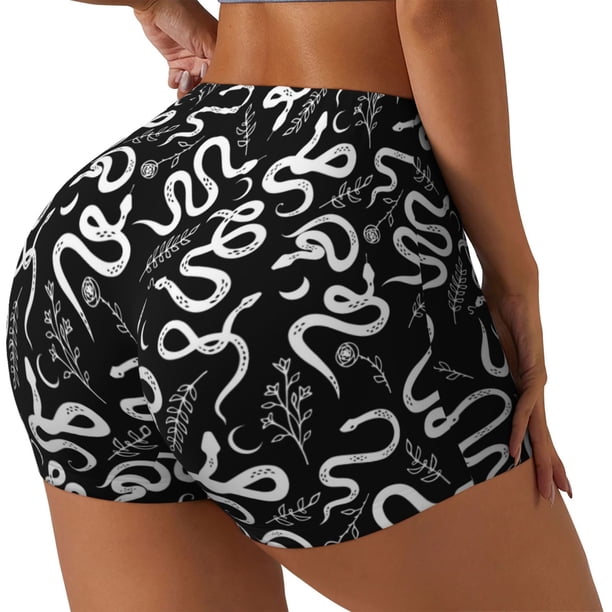 Fotbe Hand Drawn Snake Shorts Sin Costuras – Shorts Deportivos de Cintura Alta para Mujer, Elásticos para Gimnasio, Yoga, Running o Ciclismo-X-Large