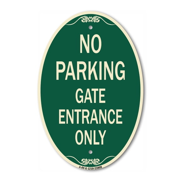 SignMission Designer Oval Series Sign - No Parking - Gate Entrance Only | Green & Tan 12" X 18" Heavy-Gauge Aluminum Architectural Sign | Commercial Grade | Made in the USA