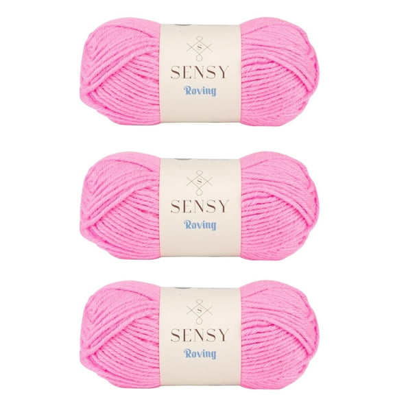 3 Skeins of Sensy Roving Yarn, 3.5 oz, 132 Yards, Gauge 5 Bulky (Neon Pink)