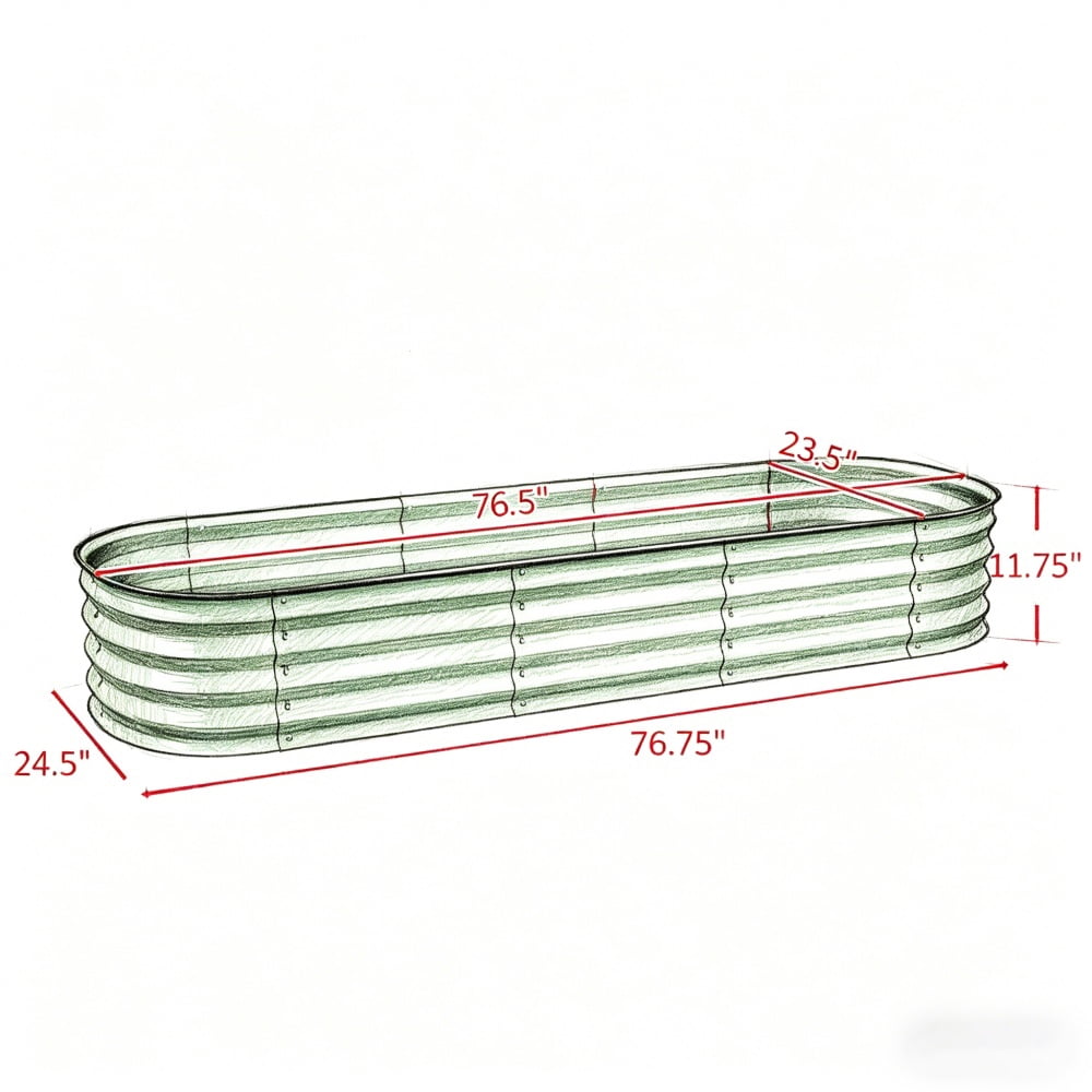 Green Galvanized Steel Raised Garden Bed, Modular Open-Bottom Planter with Rubber-Sealed Edge for Outdoor Gardening