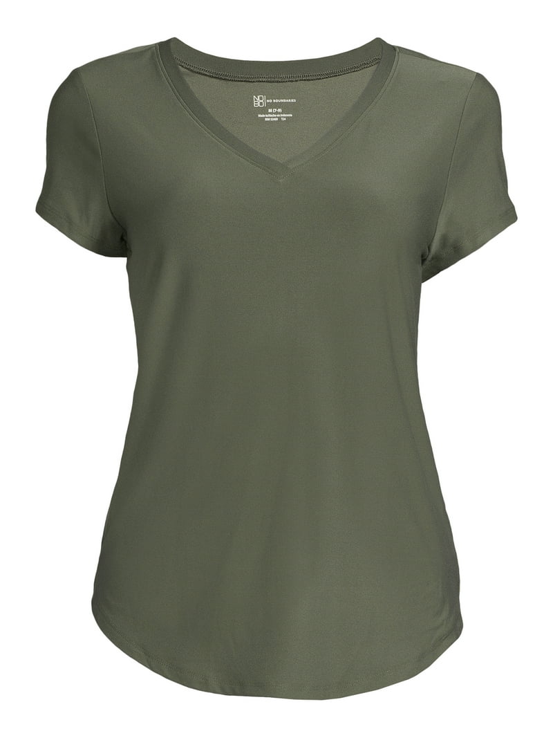 No Boundaries Women's Junior's Brushed V-Neck Short Sleeve T