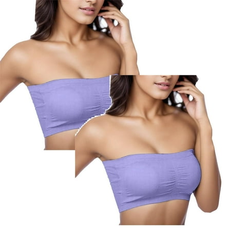 Kcodviy 2Pcs Stretch Strapless 1 Piece Women Bras Wireless Front Closure Bra Summer Bandeau Bra Women Bras Wireless Front Closure Plus Size Strapless Bra Women Bras Wireless Front Closure Comfort