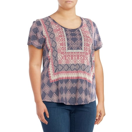 2019 plus size geometric print back overlay blouse