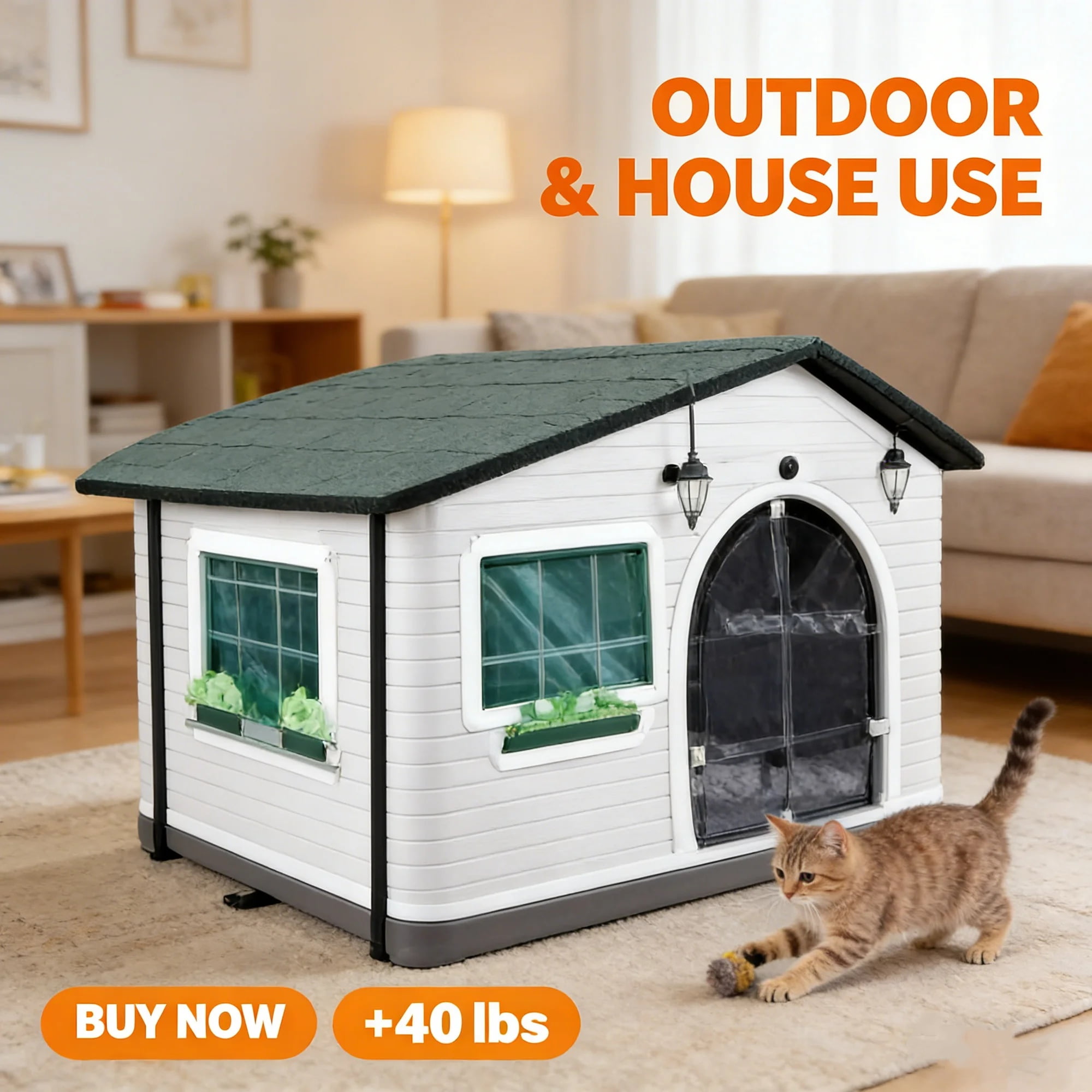 Weatherproof Insulated Heated Cat House with Heated Pad - Elevated Winter Safe Shelter for Outdoor & Feral Cats (20"x16.5"x16")