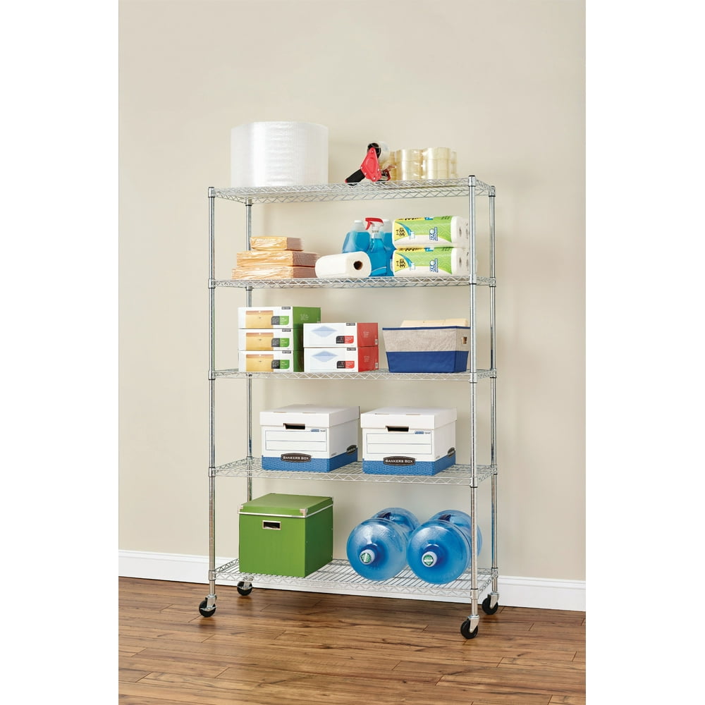 HSS 18"Dx48"Wx75"H, 5 Tier Wire Shelving Rack with Casters, Chrome