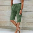 thumbnail image 2 of Jxximdong Cargo Shorts for Women, Linen Shorts Knee Length Shorts Drawstring Elastic Waist Shorts Loose Athletic Beach Shorts, Green Women's Casual Shorts, 2 of 6