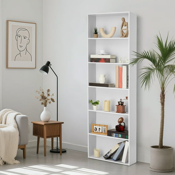 6-Tier Tall Bookcase for Office – 71.4''H Rustic Industrial Bookshelf, Modern Open Storage Organizer, Slim Sturdy Design, Easy Assembly, Living Room, Bedroom, Farmhouse Style