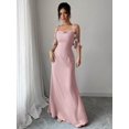 thumbnail image 5 of Dusty Pink Womens Satin Mermaid Dress With Floral Strap Accents Sleeveless Sweetheart Neck, 5 of 8