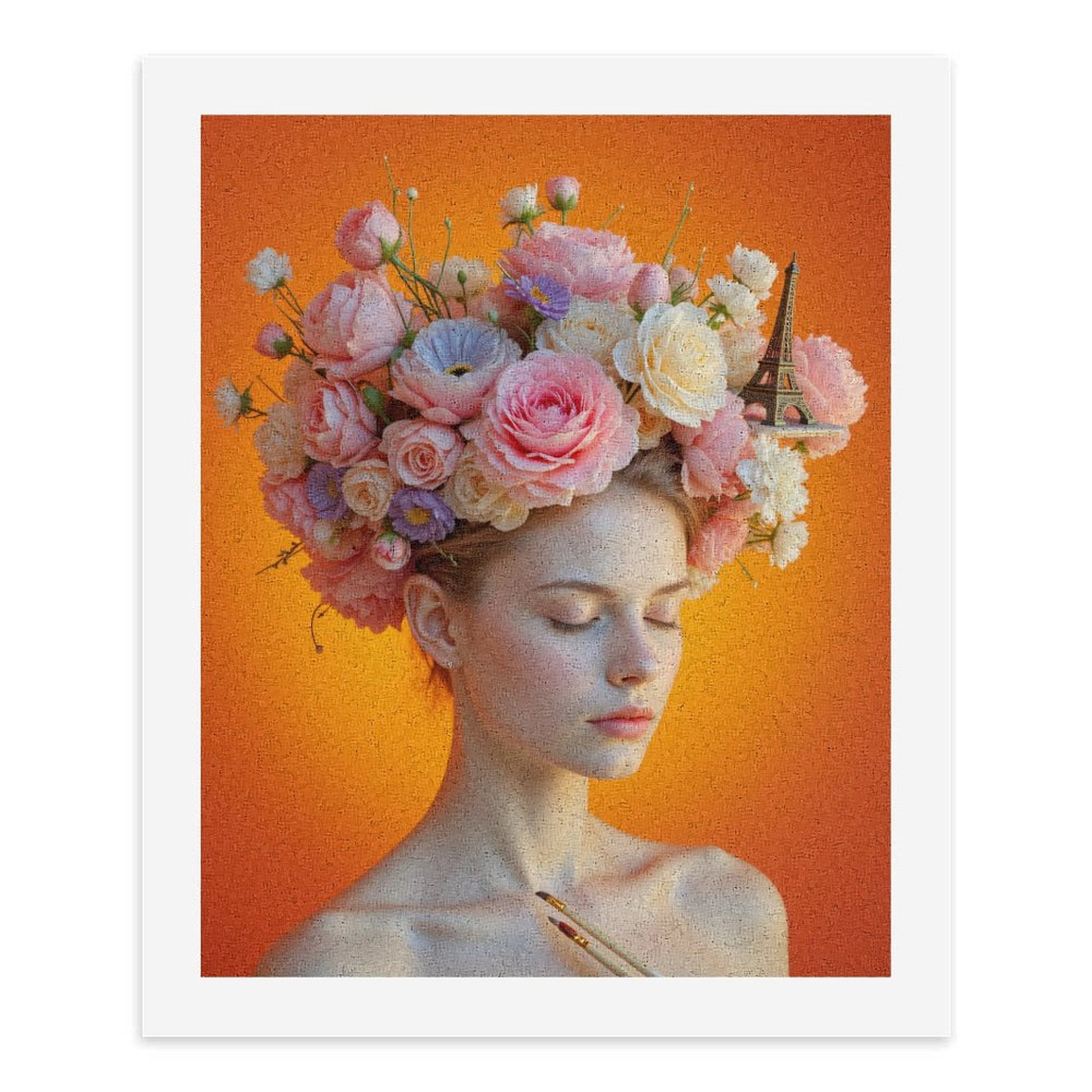 Paint By Numbers Kit for Adults Beginner - Floral Crown Art Orange Background DIY Canvas Painting Kits for Adults, Frameless Paint By Number for Adults for Home Wall Decor 16x20 Inch