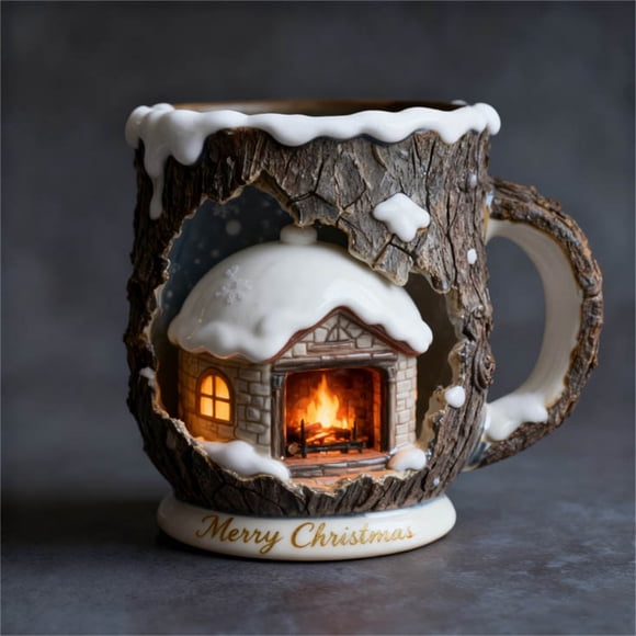 Cagogo under $5 Christmas Mug, Christmas Magic Crack Mug, Magical Forest Crackle Ceramic Mug, Holiday Beverage Cup, Festive Drinkware, Christmas Themed Mug