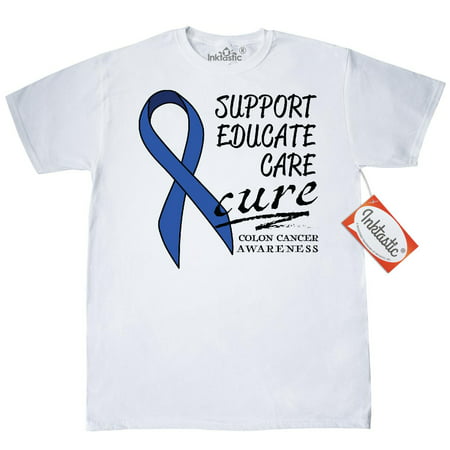 Inktastic Support, Educate, Care, Cure Colon Cancer Awareness T-Shirt Colorectal Royal Blue Ribbon Hope Mens Adult Clothing Apparel Tees