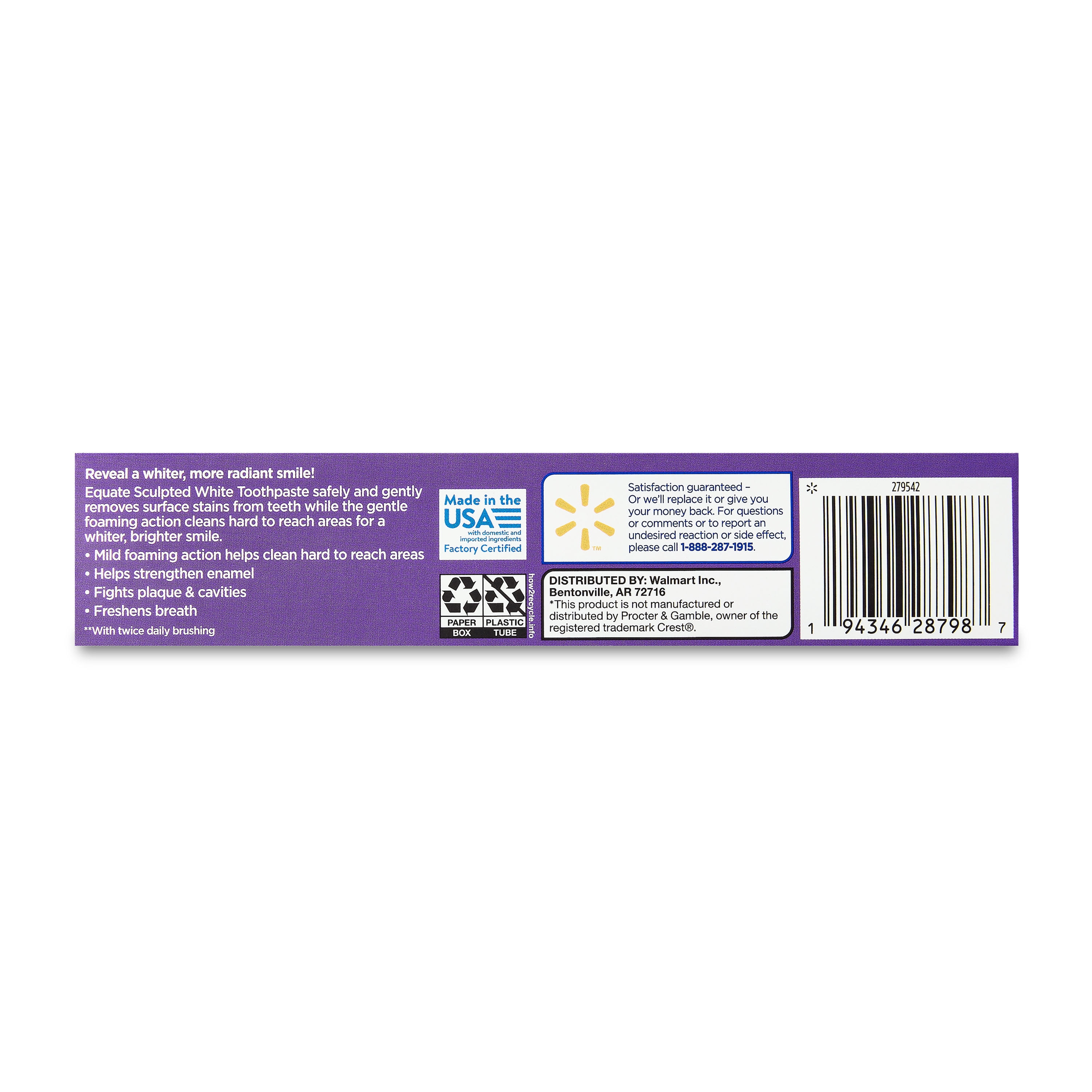 Equate Whitening Sculpted White Toothpaste, Fresh Mint, 3.8 oz