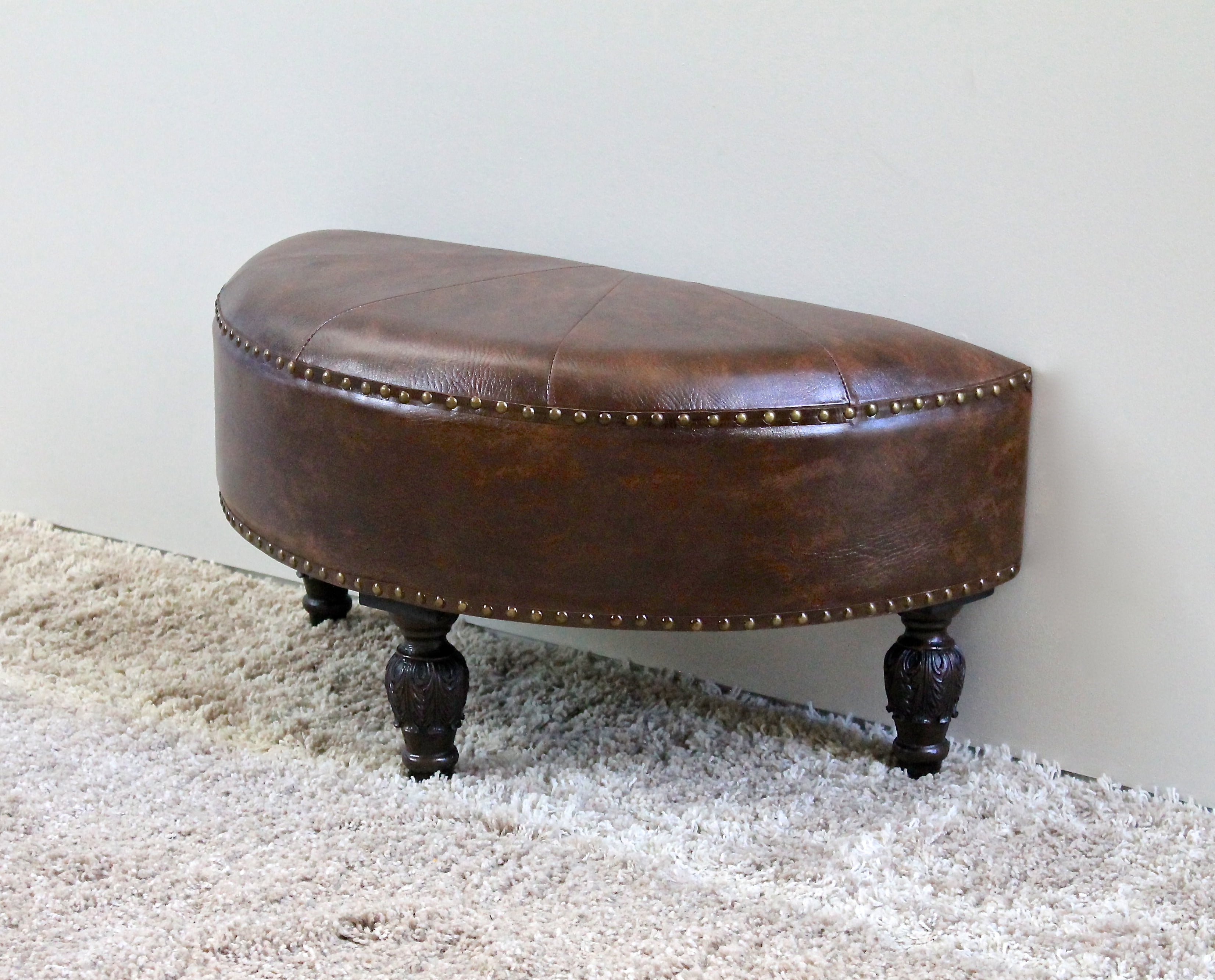 Pemberly Row Faux Leather Half Moon Ottoman in Brown Mix Pattern 