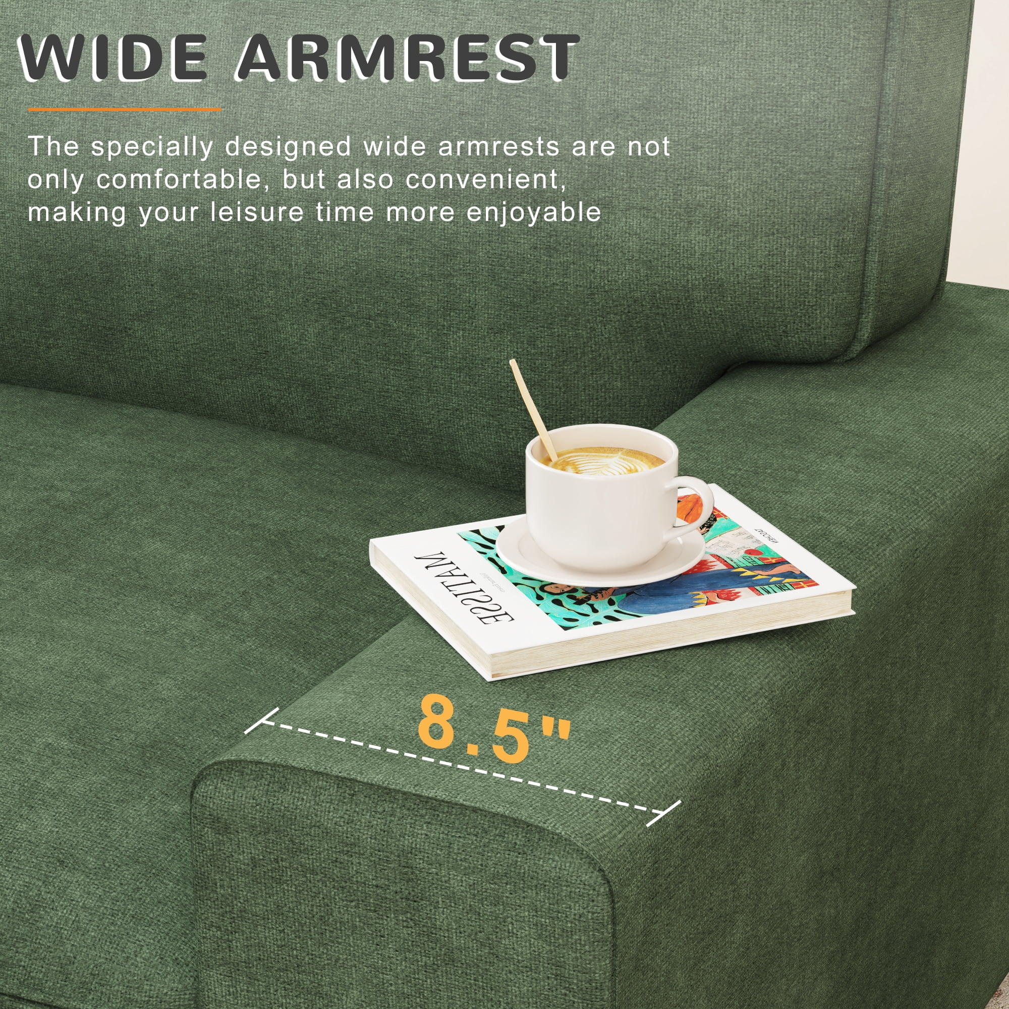 AAQZ 87" Comfy Sofa for Living Room, 3 Seater Chenille Fabric Couch for Small Space, Green