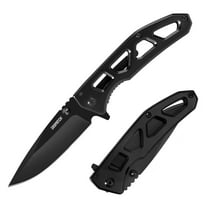 Dispatch 3.94” 8Cr Folding Pocket Knife with Clip for Everyday Carry, Plain Edge Blade with Black Titanium Coating, Gifts for Men