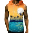 thumbnail image 1 of Hyknon Tank Tops Men Independence Day Hooded Tank Top 3D Non Positioning Sunset Tree Print Sleeveless Head Drawstring Pocket Hooded Tank Top Casual T-shirt Top Tops, 1 of 5