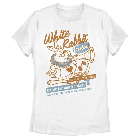 Women's Alice in Wonderland White Rabbit Oh My Fur and Whiskers Graphic Tee White 2X Large