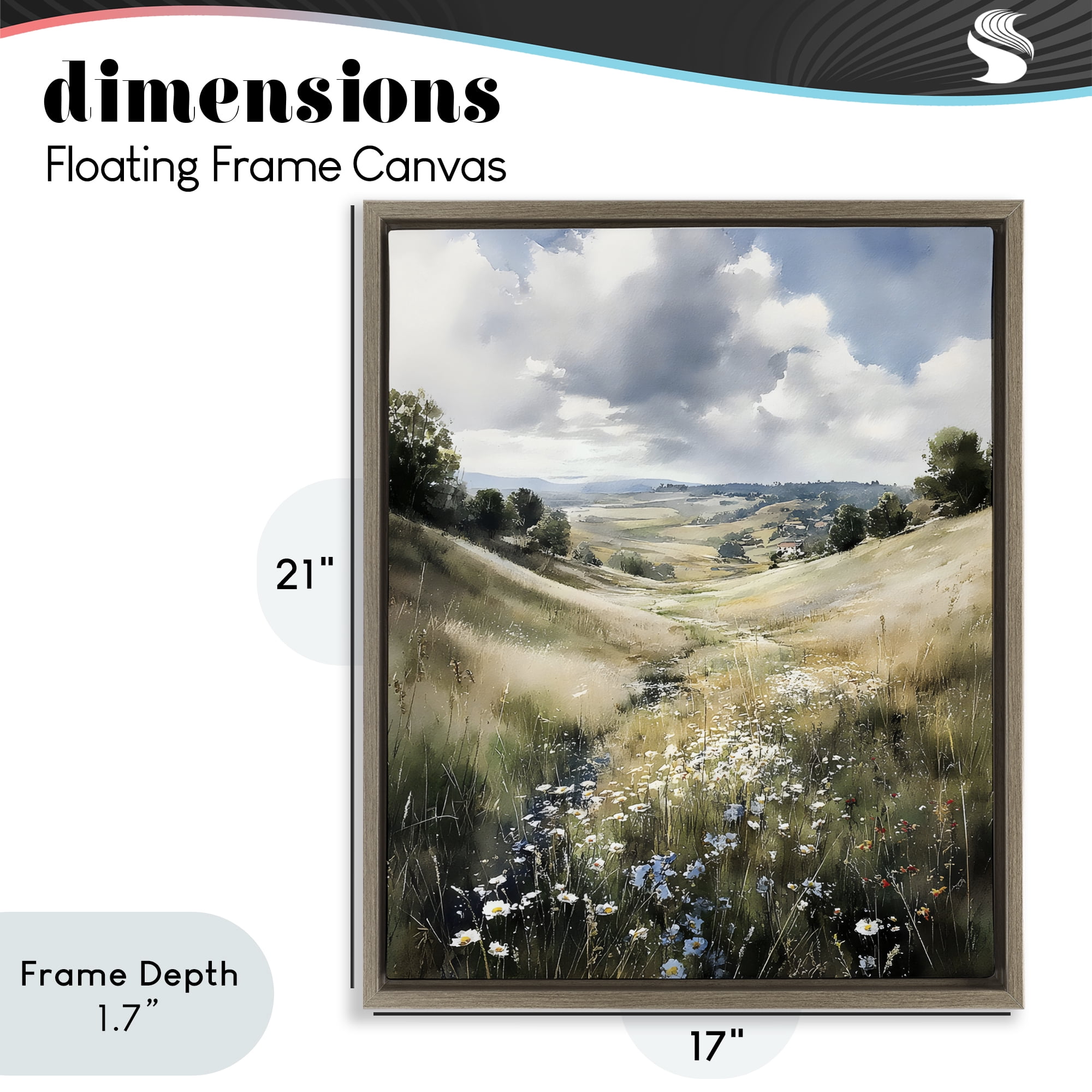 Stupell Industries Floral Valley of Wild Daisies Brown Framed Floater Canvas Wall Art, design by Franklyn Gregory