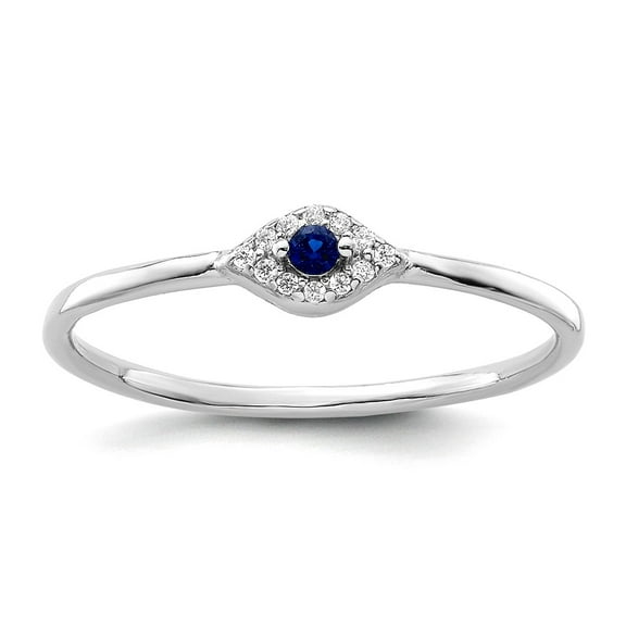 925 Sterling Silver Rhodium Plated Blue and Clear Cubic Zirconia Evil Eye Ring Size 7 1.2mm Wide Ring for Women