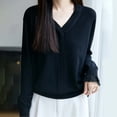 thumbnail image 2 of shoper Wool Sweater Women Pullover Lightweight 2025 Fall Winter Long Sleeve V Neck Lace Splicing Solid Color Casual Sweater Tops, 2 of 6