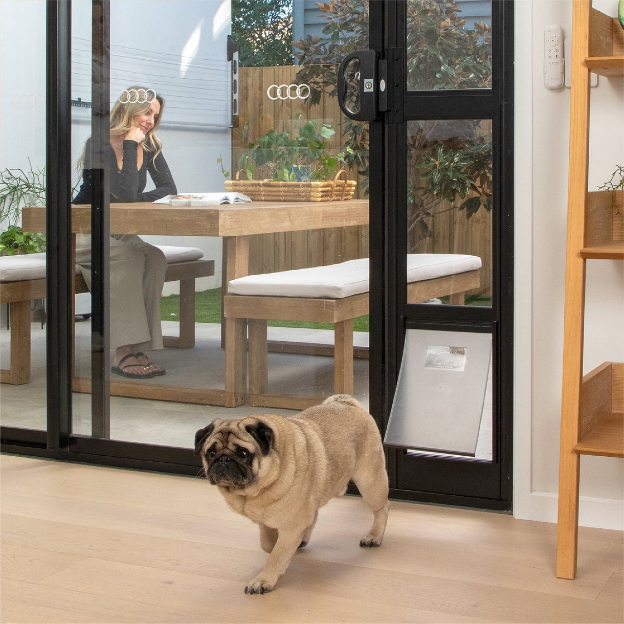 Hakuna Pets Medium Black Glass Sliding Door Patio Pet Door, With Lockable Flap, Suitable for Most Sliding Doors