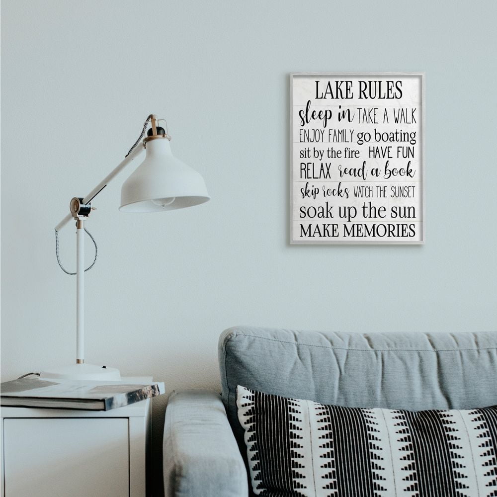 24 x 30 Canvas Designed by Daphne Polselli Wall Art Stupell Industries Motivational Lake Rules Sign Text Styles Black White 