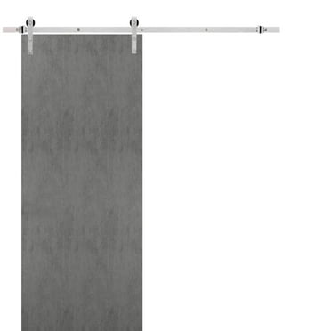 Sturdy Barn Door 30 x 96 inches | Planum 0010 Concrete | Top Mount Stainless Steel 6.6FT Rail Hangers Heavy Set | Solid Panel Interior Doors