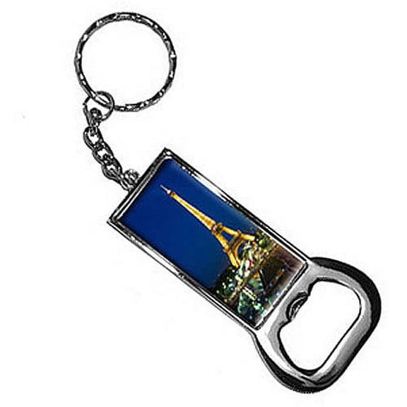 Paris Eiffel Tower At Night Keychain Key Chain Ring Bottle Bottlecap Opener