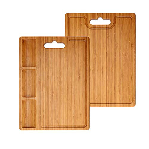 Butcher Block for Chopping Meat Bamboo Cutting Board w/Juice Groove & Handles 