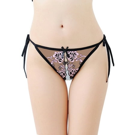 

Women Erotic Lingerie Hollow Out Bowknot Briefs Underwear Floral Lace G-String Thongs Pink Style Two