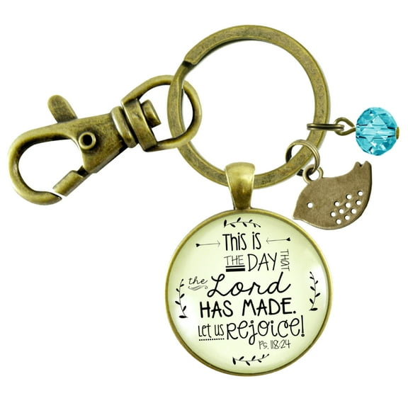 This Is The Day Made Gutsy Goodness Bronze Keychain Faith Inspired Quote Pendant Bird Jewelry