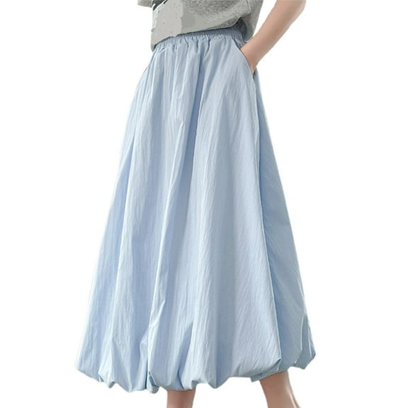 ZACPNCV Girls Maxi Skirt Boho Casual Tiered High Waist A Line Flowy Long Skirt Kids Summer Swing Ankle Length Skirts Blue 13-14 Years
