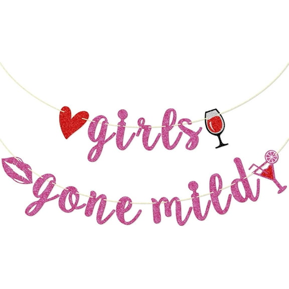 Girls Gone Mild Banner, Pre-assembled Girls Night Decorations for Slumber Party, Girls Weekend Party Decorations Supplies for Bachelorette Party, Pink Glitter