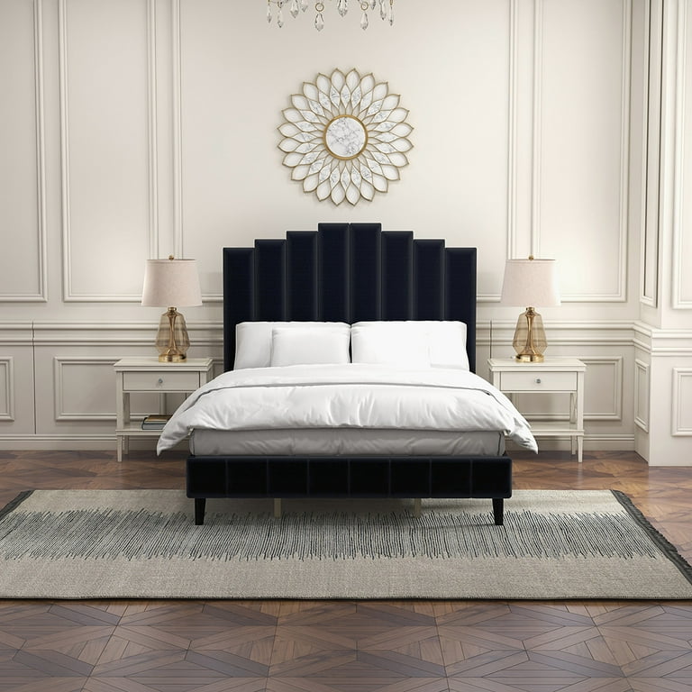 Upholstered bed sale with curved headboard