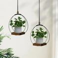 thumbnail image 7 of 2 Pack Hanging Plant Holder for Indoor, Black Plant Hanger with Wood Base (Plants/Pots Not Included), 7 of 7