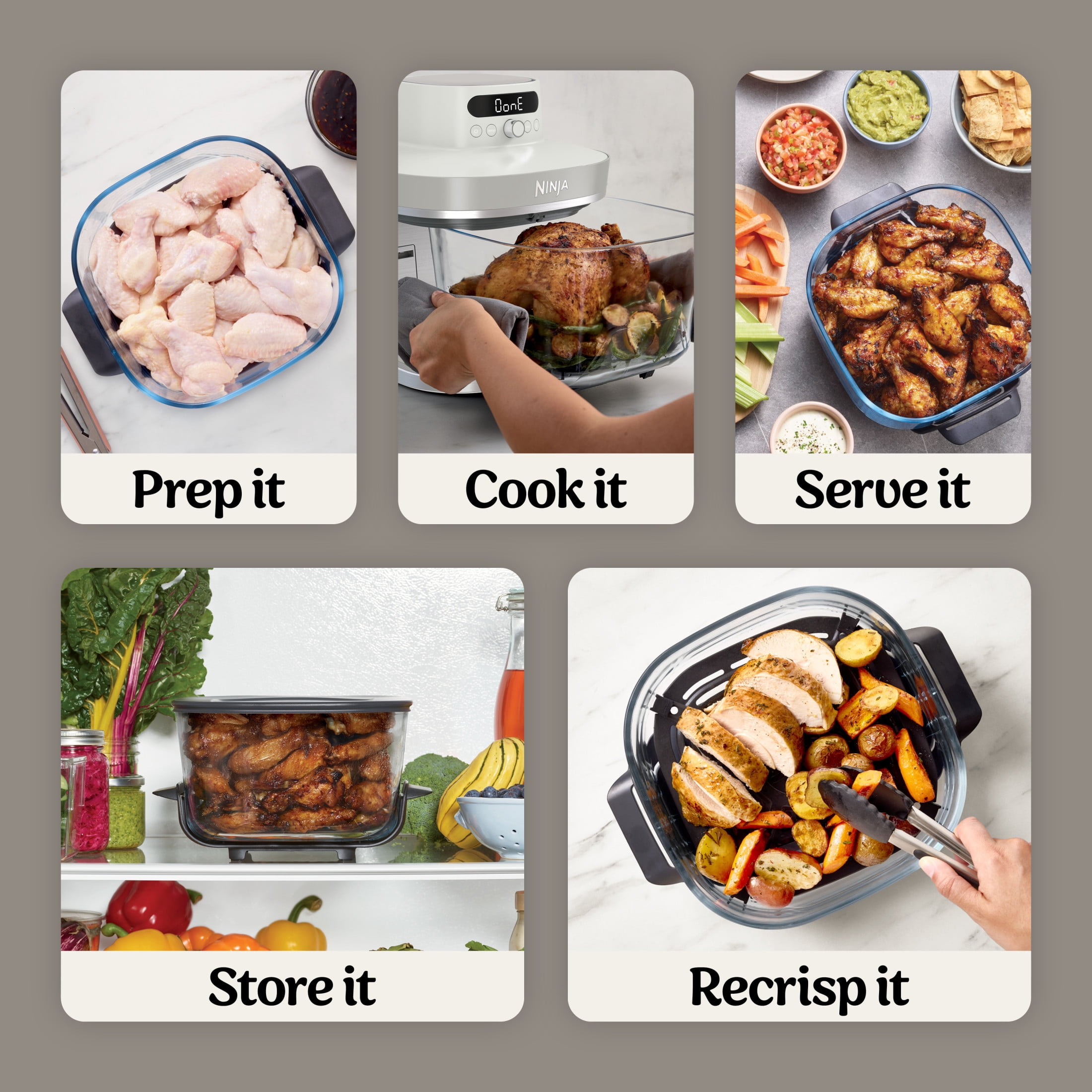 Ninja Crispi Pro Glass Air Fryer 6-Qt & 2.5-Qt, 6-in-1, Air Fry, Bake, Dehydrate, Dishwasher Safe, AS101LG Dove
