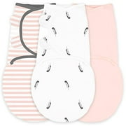 Amazing Baby Swaddle Blanket with Adjustable Wrap, Set of 3, Little Feather, Stripes and Solid, Pink, Small