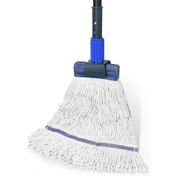 Commercial Mop Heavy Duty Industrial Cotton Mop,Looped-End String Wet Mop for Floor Cleaning with Long Handle, Janitorial Mop for Home,Garage,Office, Workshop, Warehouse Blue and White 1* Mop Blue and