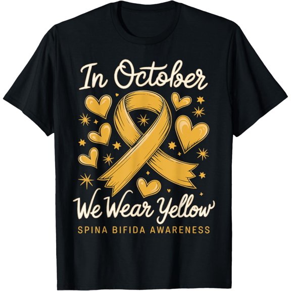 men and women can wear, In October We Wear Yellow Spina Bifida Awareness T-Shirt