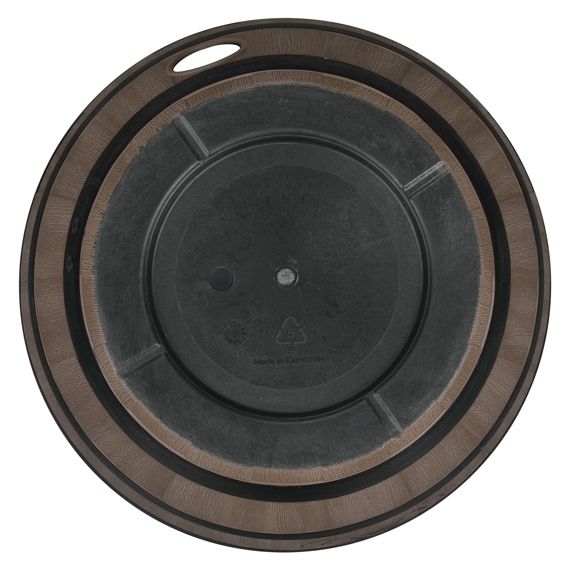 Expert Gardener 18" × 18" × 12" Whiskey Barrel Walnut Brown 100% Recycled Resin Hose Pot with Removable Drainage Plug