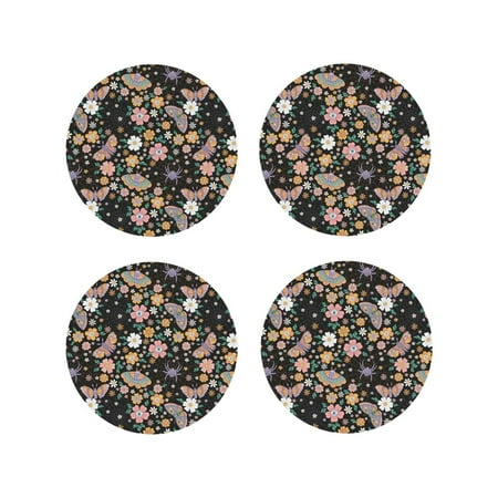 

Fuzoiu Floral Insects Print Leather Coasters Set Drink Coasters Set of 4 for Tabletop Protection Durable PVC Coasters Home Décor and Housewarming Gift-Round Shape