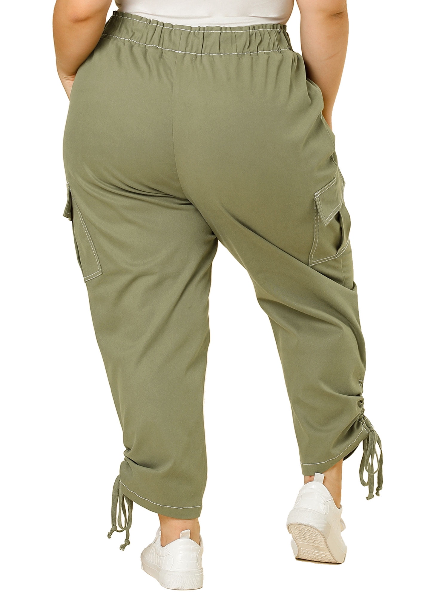 Plus Size Cargo Pants for Women High Waist Drawstring Elastic Waist 4X Army Green