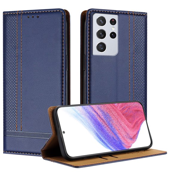for Samsung Galaxy S21 Ultra Slim Case with Card Holder, Premium PU Leather Wallet Case with Flip Card Slots Kickstand & Magnetic Closure for Samsung Galaxy S21 Ultra, Blue