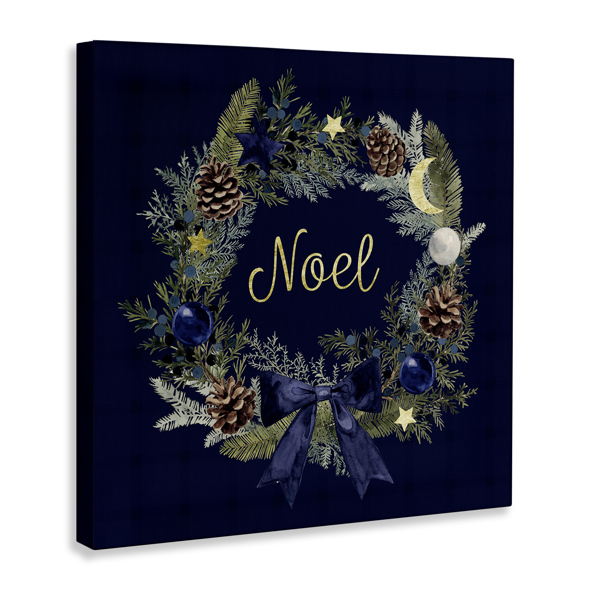 Stupell Industries Noel Holiday Wreath Holiday Painting Gallery Wrapped Canvas Art Prints Wall Art, 24 x 24